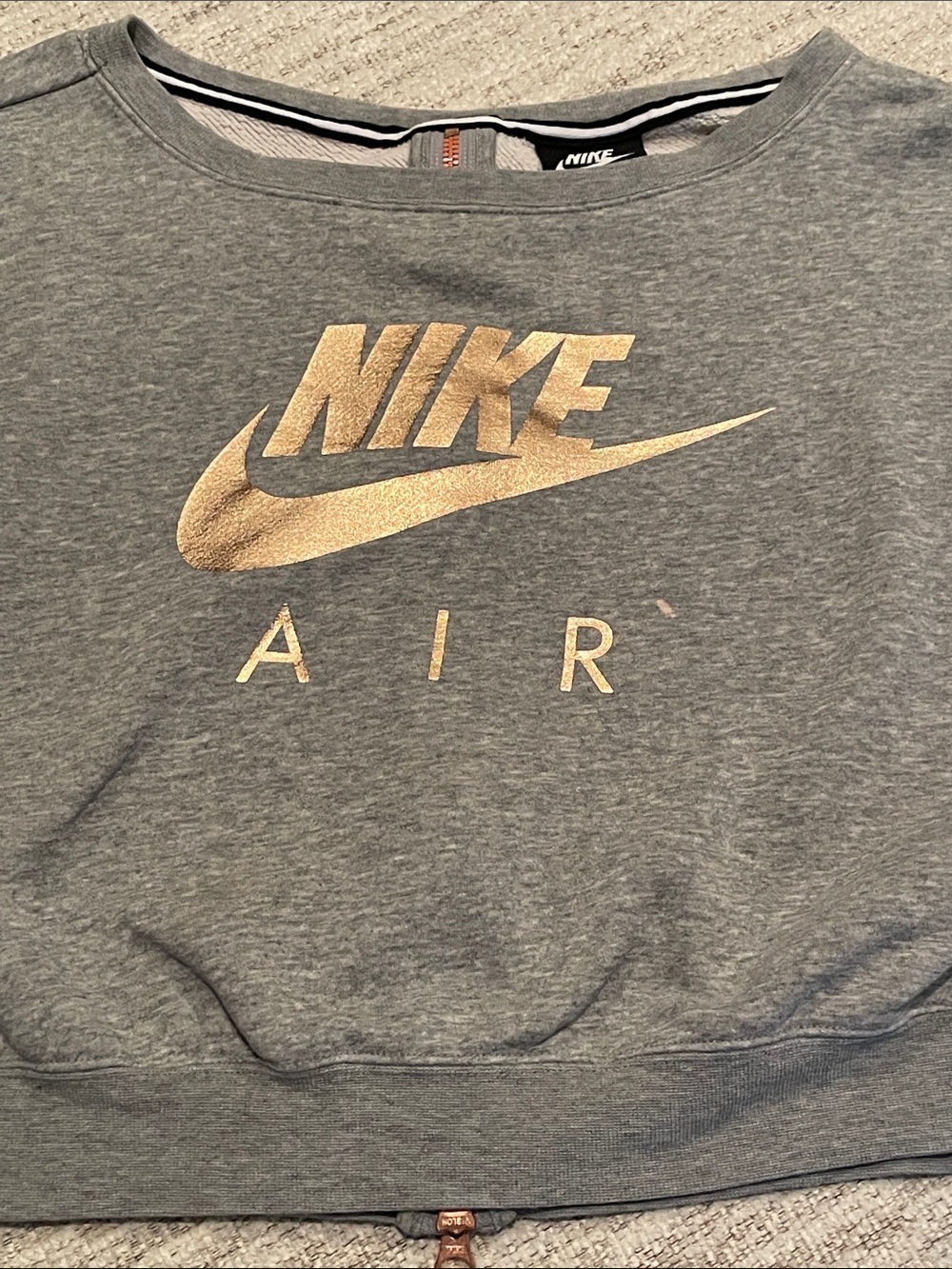 Nike Women's Gray Cropped Sweatshirt with Gold Logo - Picture 13 of 15